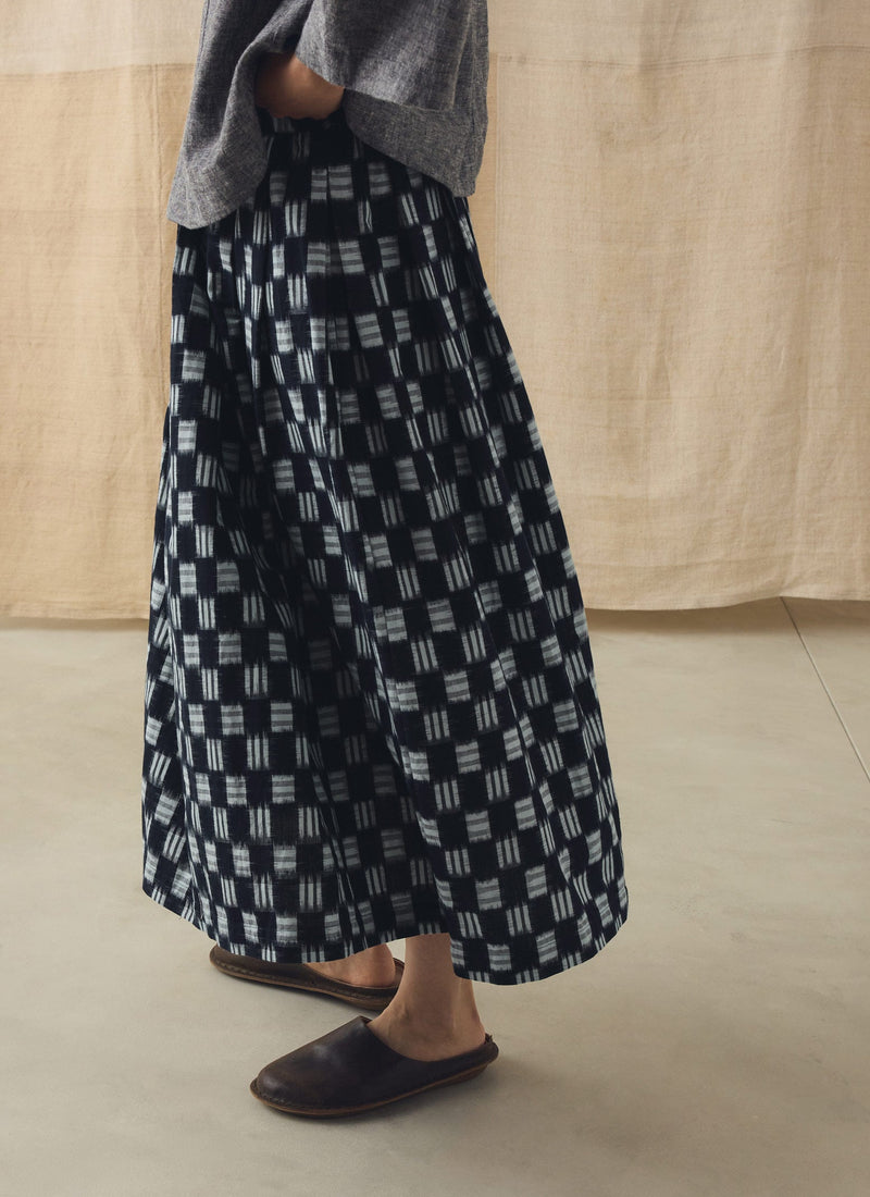Lore Ikat Pleated Cotton Skirt | Indigo