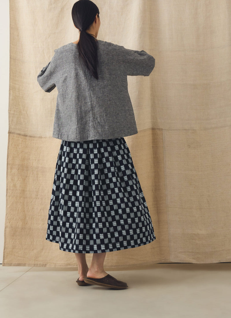 Lore Ikat Pleated Cotton Skirt | Indigo