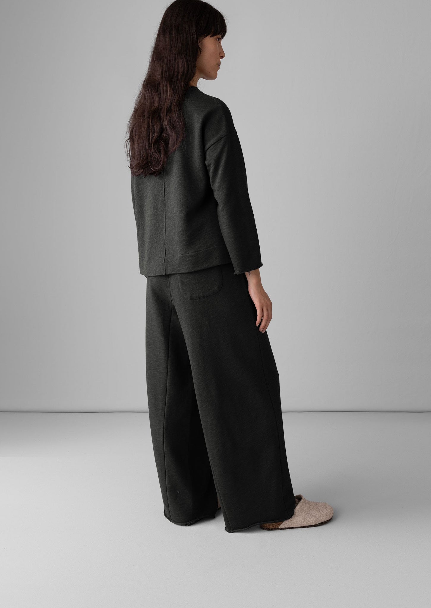 Loopback Jersey Wide Leg Pants | Charcoal