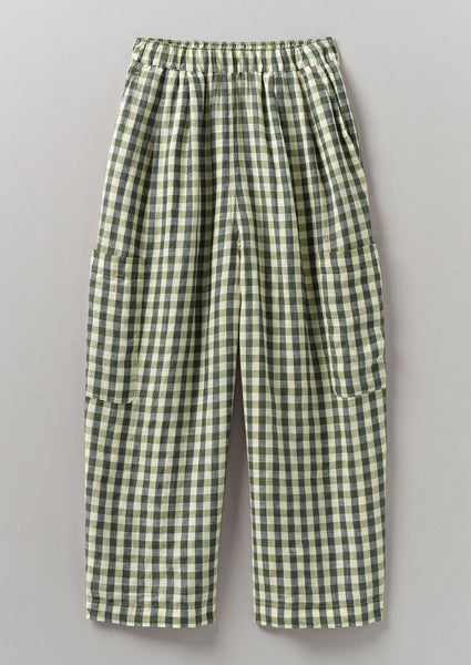 Gingham Linen Patch Pocket Trousers, Garden Green