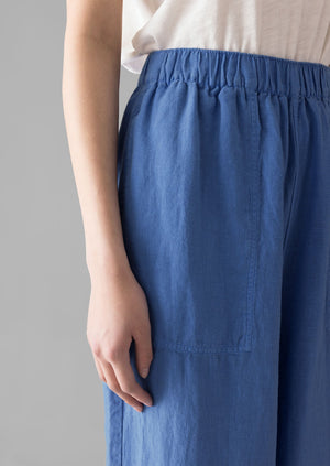 Garment Dyed Linen Barrel Leg Pants | Blue Violane