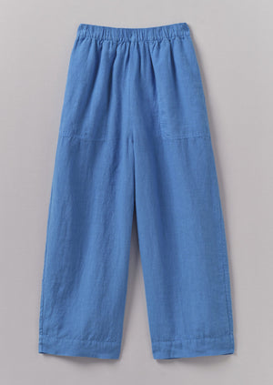 Garment Dyed Linen Barrel Leg Pants | Blue Violane