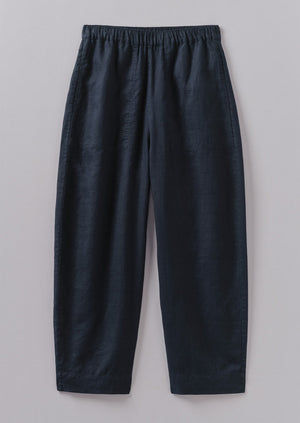 Garment Dyed Linen Barrel Leg Pants | Midnight