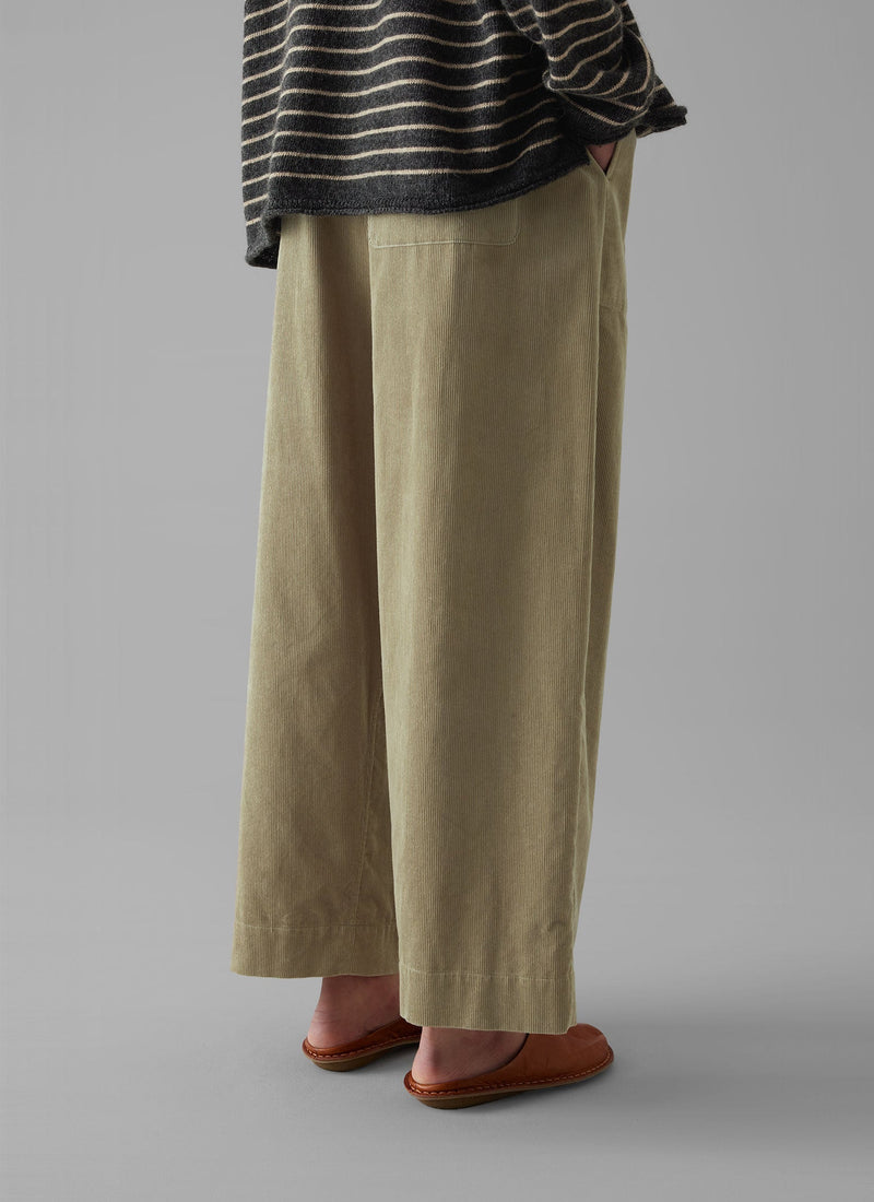 Organic Cord Barrel Leg Pants | Green Stone