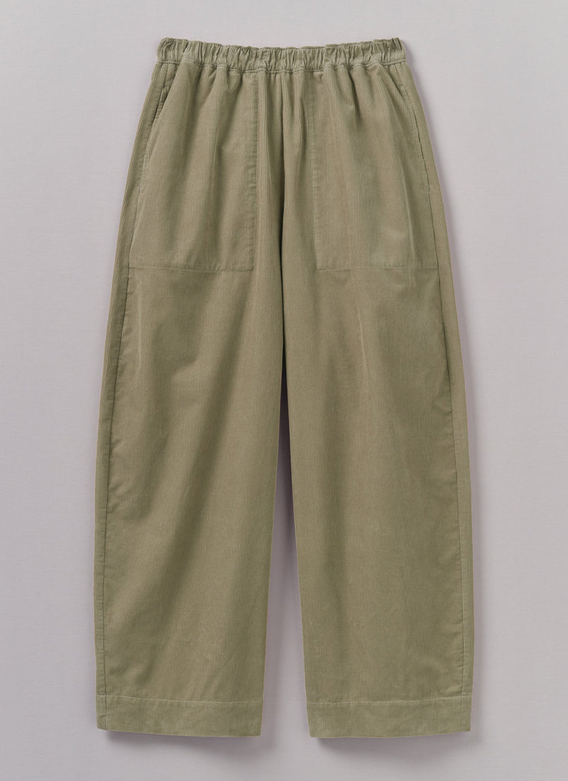 Organic Cord Barrel Leg Pants | Green Stone