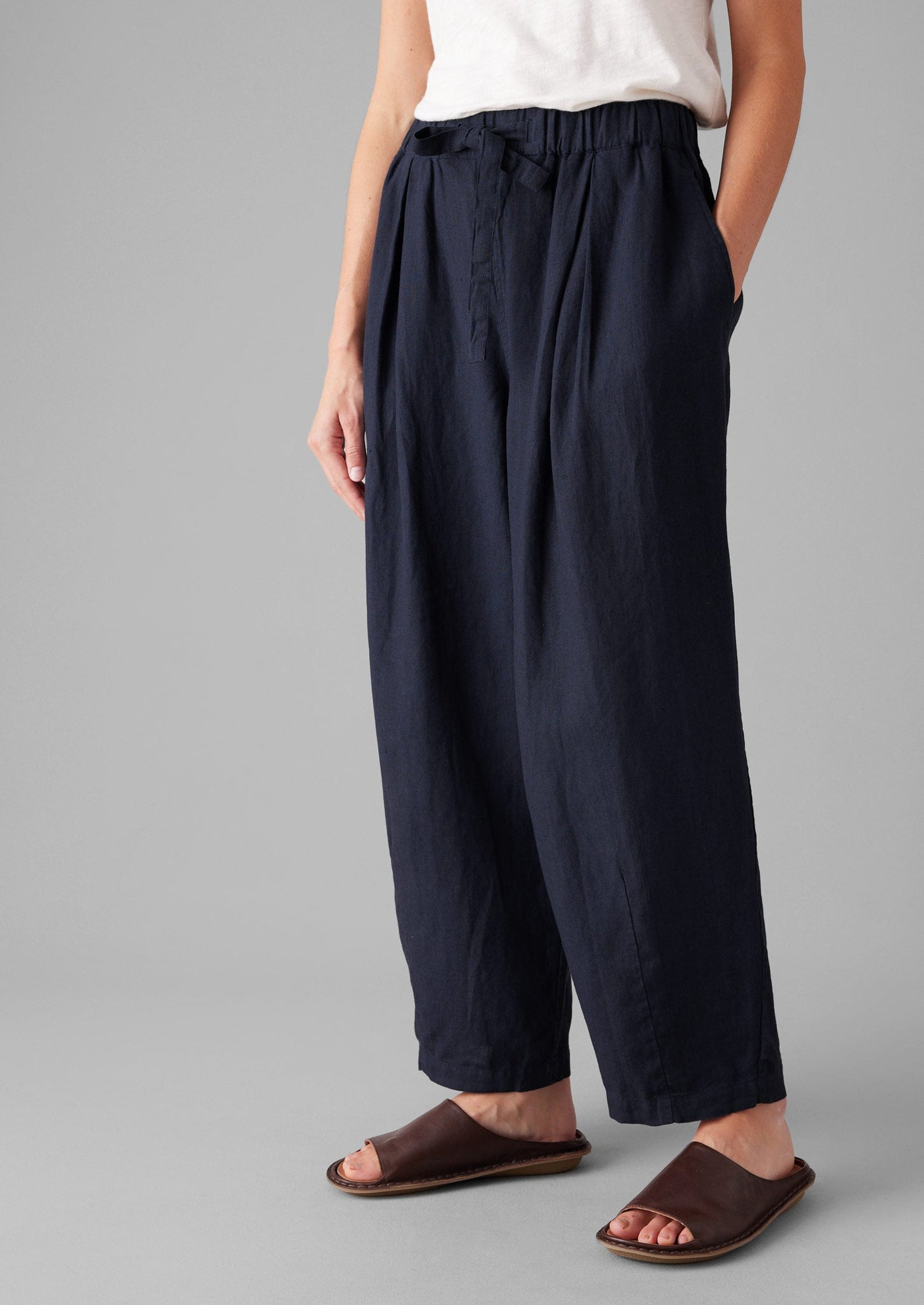 Minako Garment Dyed Linen Pants | Midnight