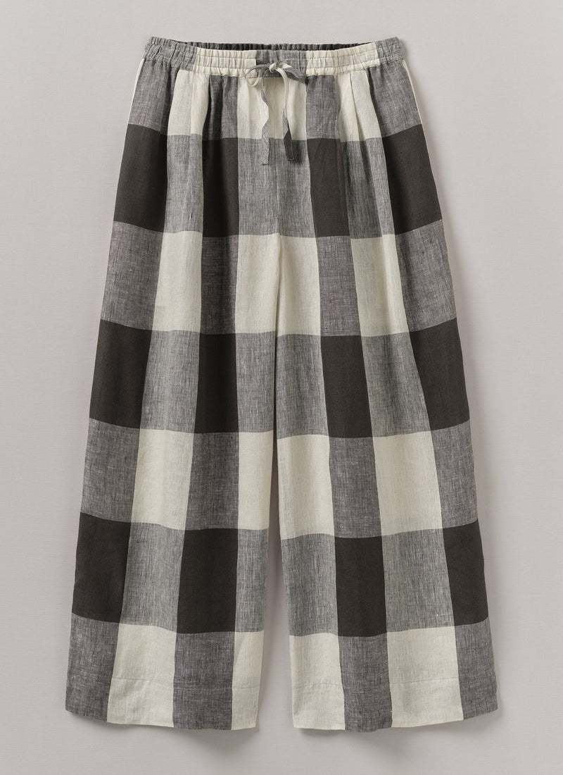 Macro Gingham Lightweight Linen Pants | Ecru/Charcoal