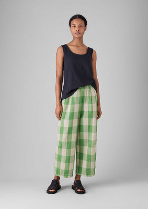 Gingham Linen Cotton Pants | Lawn Green/Pulp