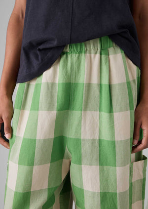 Gingham Linen Cotton Pants | Lawn Green/Pulp