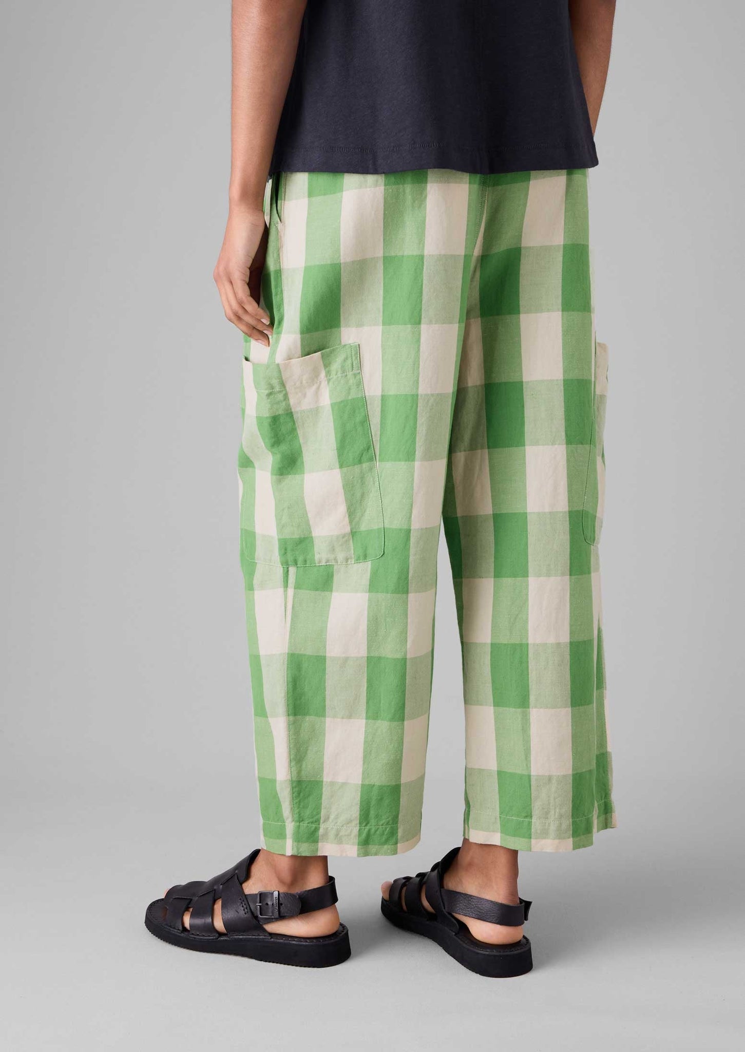 Gingham Linen Cotton Pants | Lawn Green/Pulp