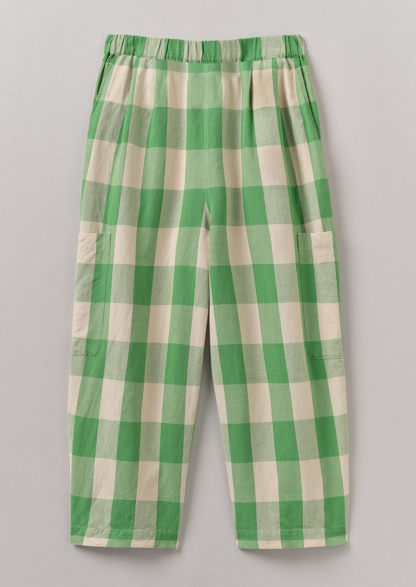 Gingham Linen Cotton Pants | Lawn Green/Pulp