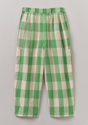 Gingham Linen Cotton Pants | Lawn Green/Pulp