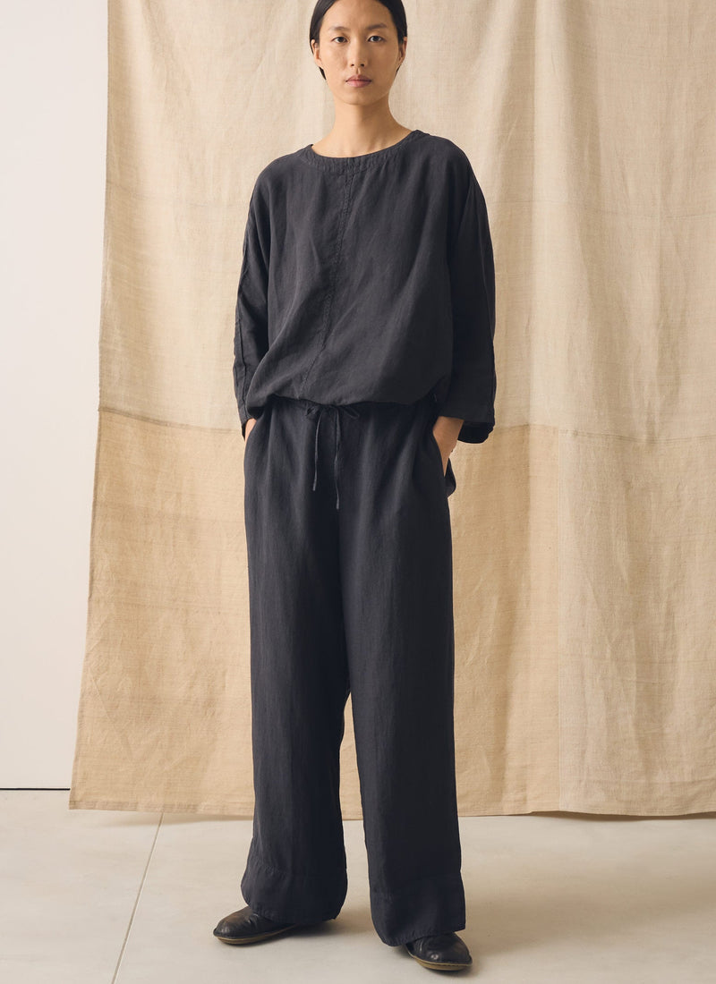 Garment Dyed Linen Wide Leg Pants | Black Pepper