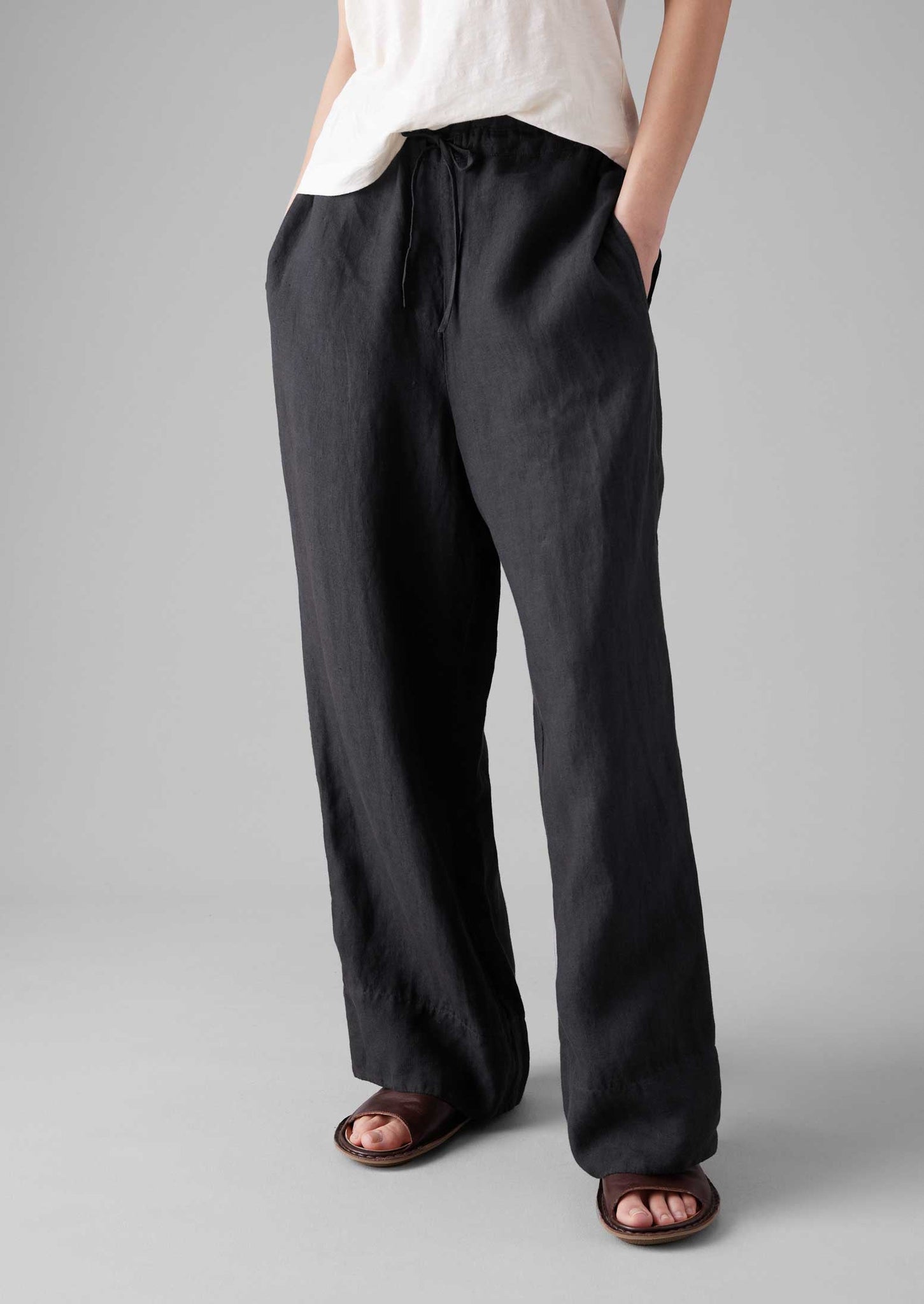 Garment Dyed Linen Wide Leg Pants | Black Pepper