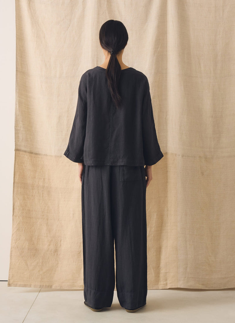 Garment Dyed Linen Wide Leg Pants | Black Pepper