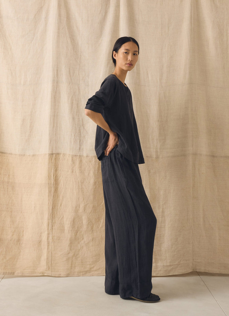 Garment Dyed Linen Wide Leg Pants | Black Pepper