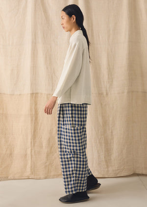 Gingham Linen Cotton Patch Pocket Pants | Denim Blue | TOAST