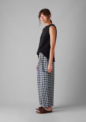 Gingham Linen Cotton Patch Pocket Pants | Denim Blue