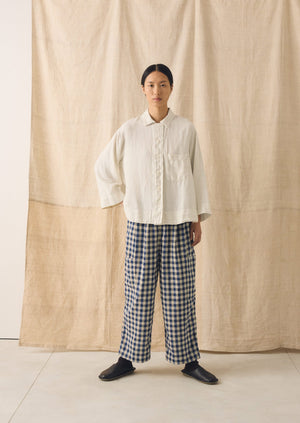 Gingham Linen Cotton Patch Pocket Pants | Denim Blue | TOAST