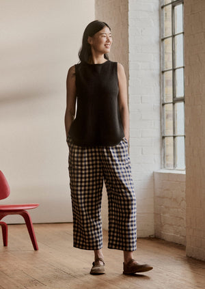 Gingham Linen Cotton Patch Pocket Pants | Denim Blue