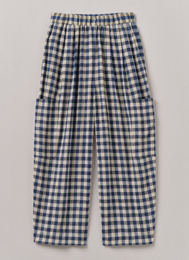 Gingham Linen Cotton Patch Pocket Pants | Denim Blue