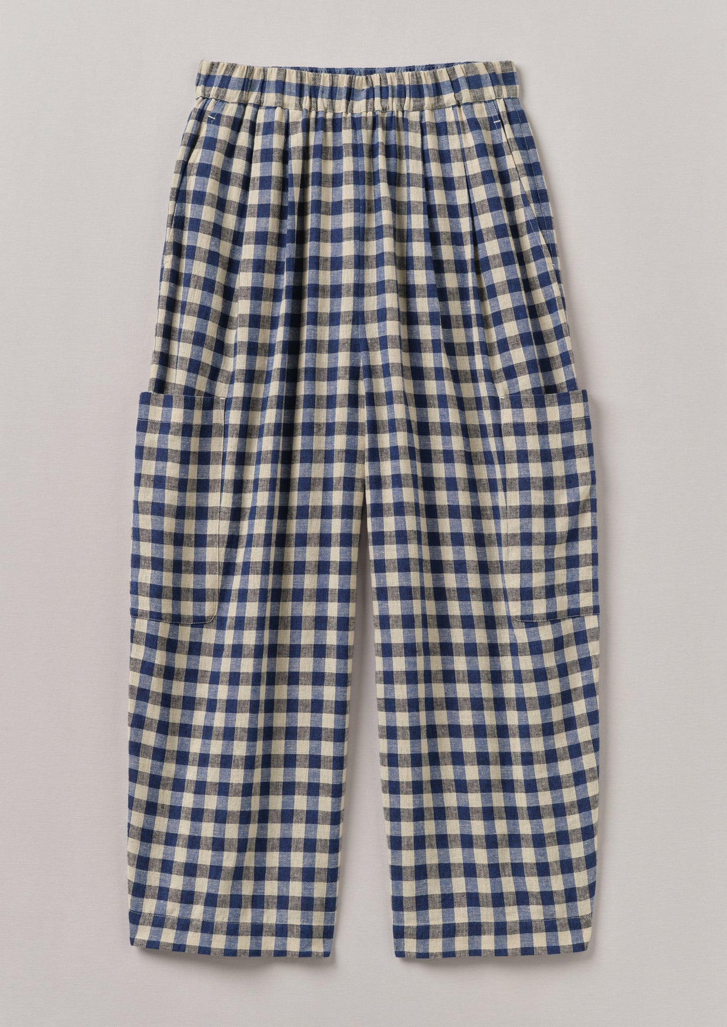 Gingham Linen Cotton Patch Pocket Pants | Denim Blue