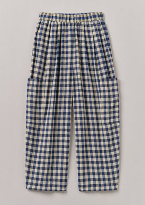 Gingham Linen Cotton Patch Pocket Pants | Denim Blue