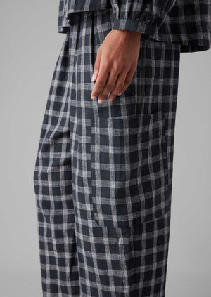 Check Cotton Linen Patch Pocket Pants | Slate