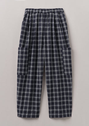 Check Cotton Linen Patch Pocket Pants | Slate