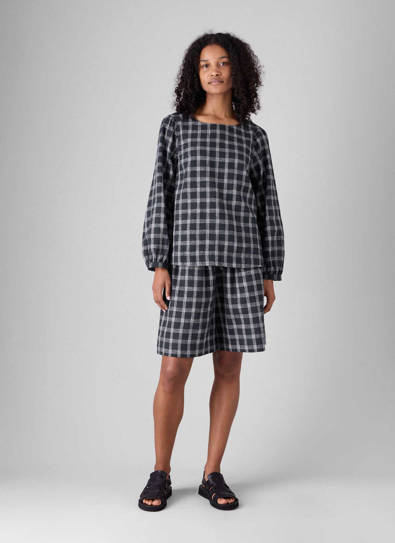 Check Cotton Linen Shorts | Slate
