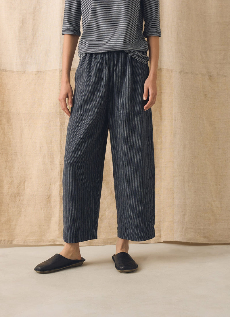 Stripe Linen Cotton Barrel Leg Pants | Shadow Blue/Black
