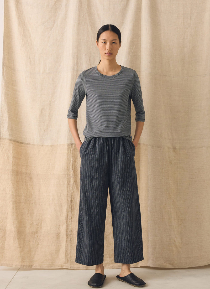 Stripe Linen Cotton Barrel Leg Pants | Shadow Blue/Black