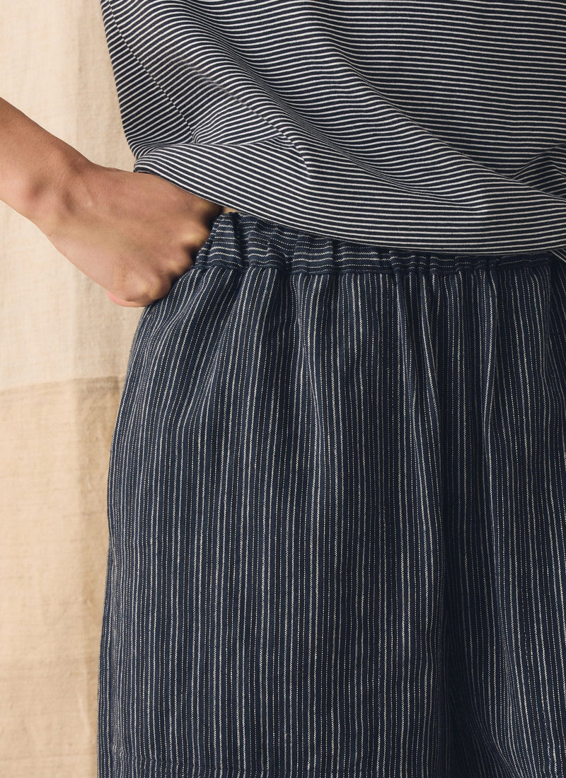 Stripe Linen Cotton Barrel Leg Pants | Shadow Blue/Black