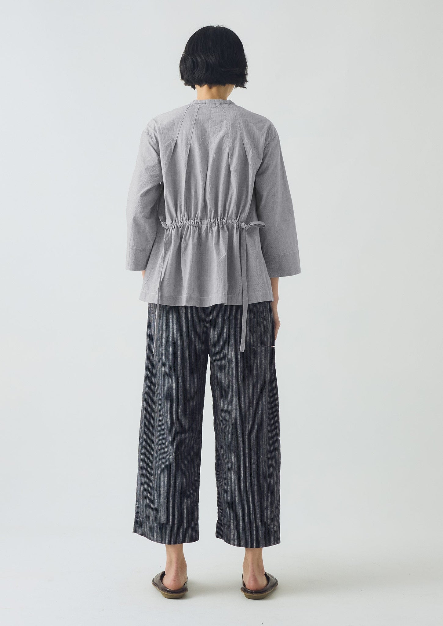 Stripe Linen Cotton Barrel Leg Pants | Shadow Blue/Black