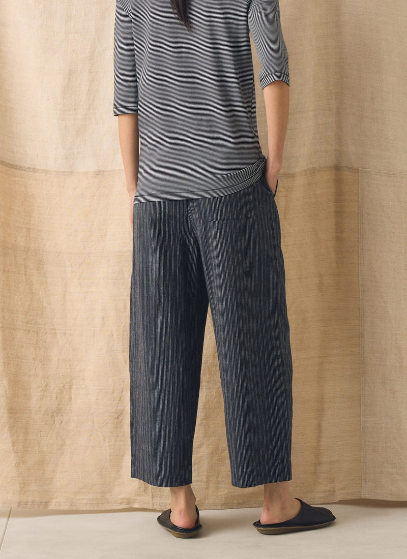 Stripe Linen Cotton Barrel Leg Pants | Shadow Blue/Black