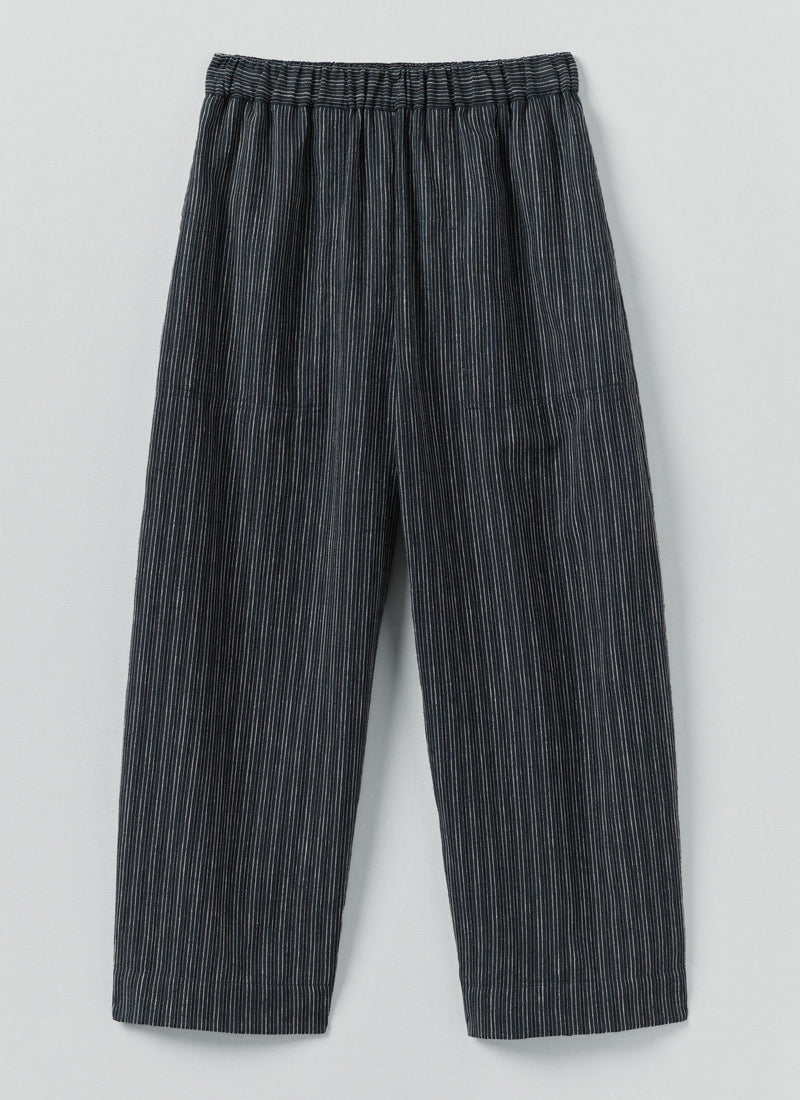 Stripe Linen Cotton Barrel Leg Pants | Shadow Blue/Black