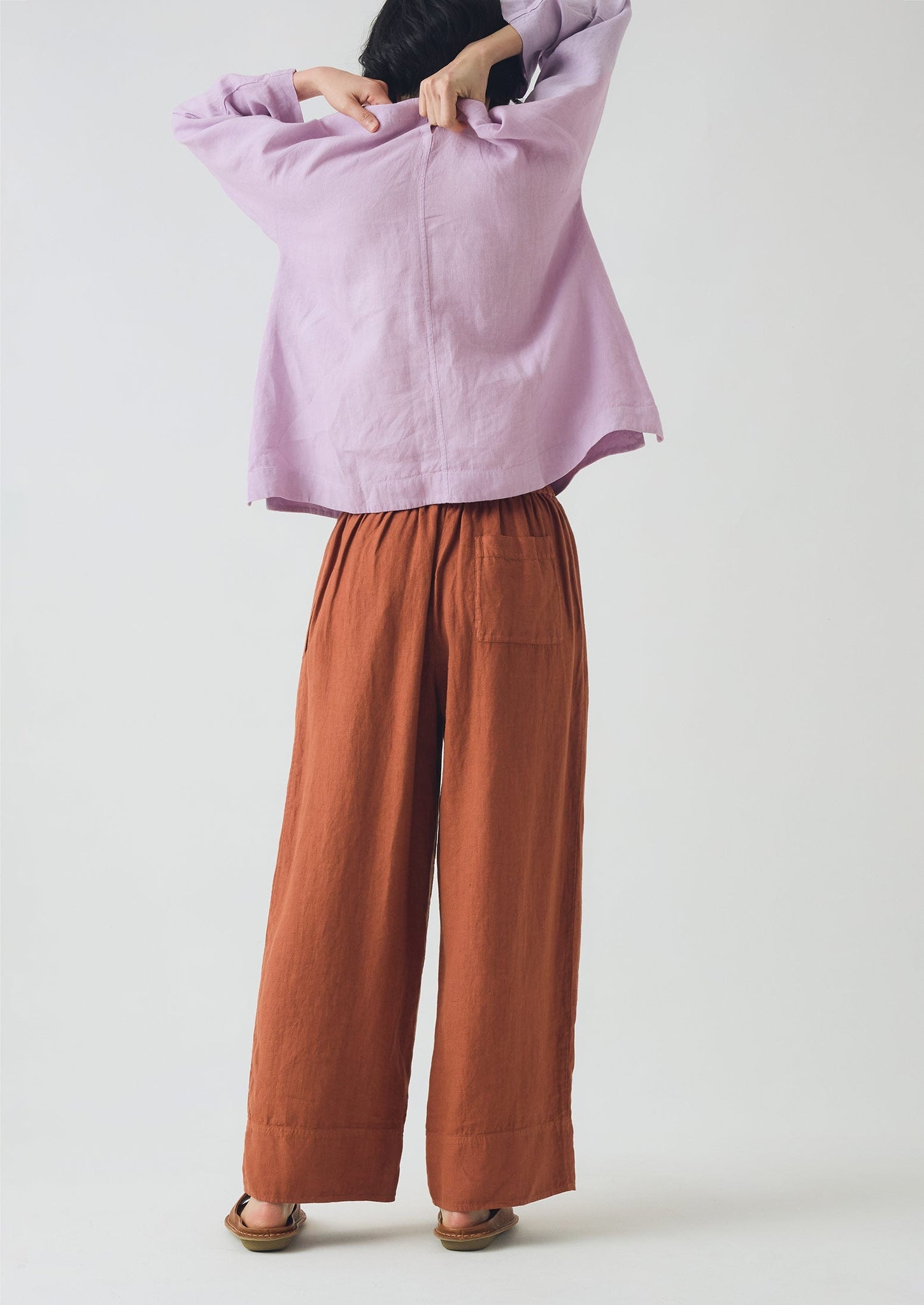 Garment Dyed Linen Wide Pants | Burnt Sienna