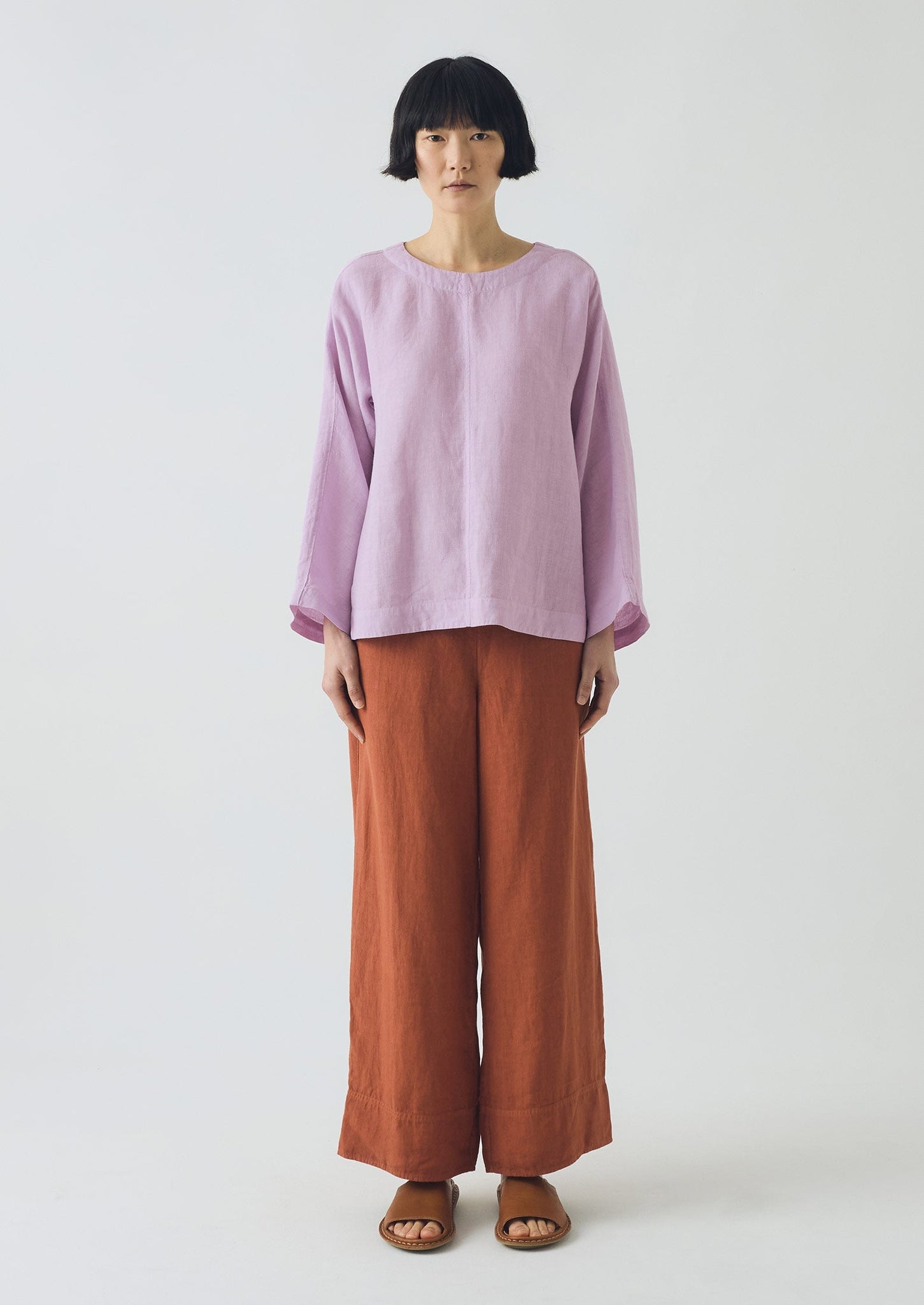 Garment Dyed Linen Wide Pants | Burnt Sienna