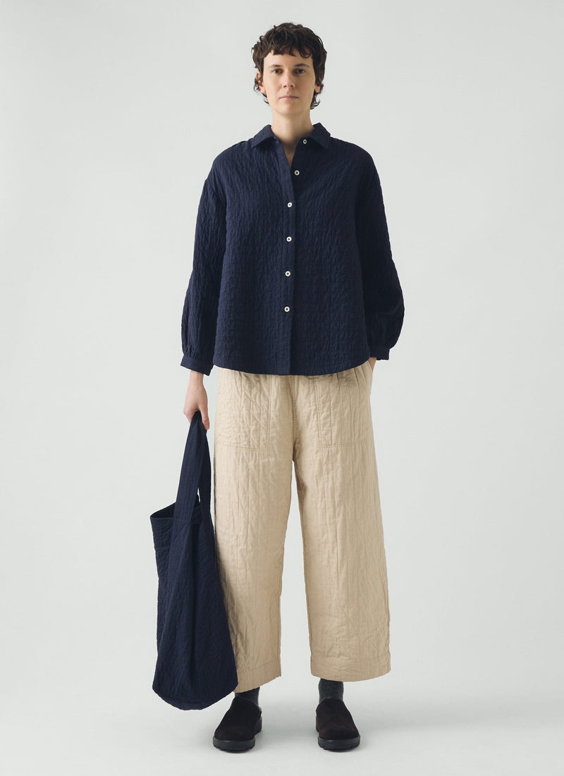 Quilted Cotton Barrel Leg Pants | Warm Stone