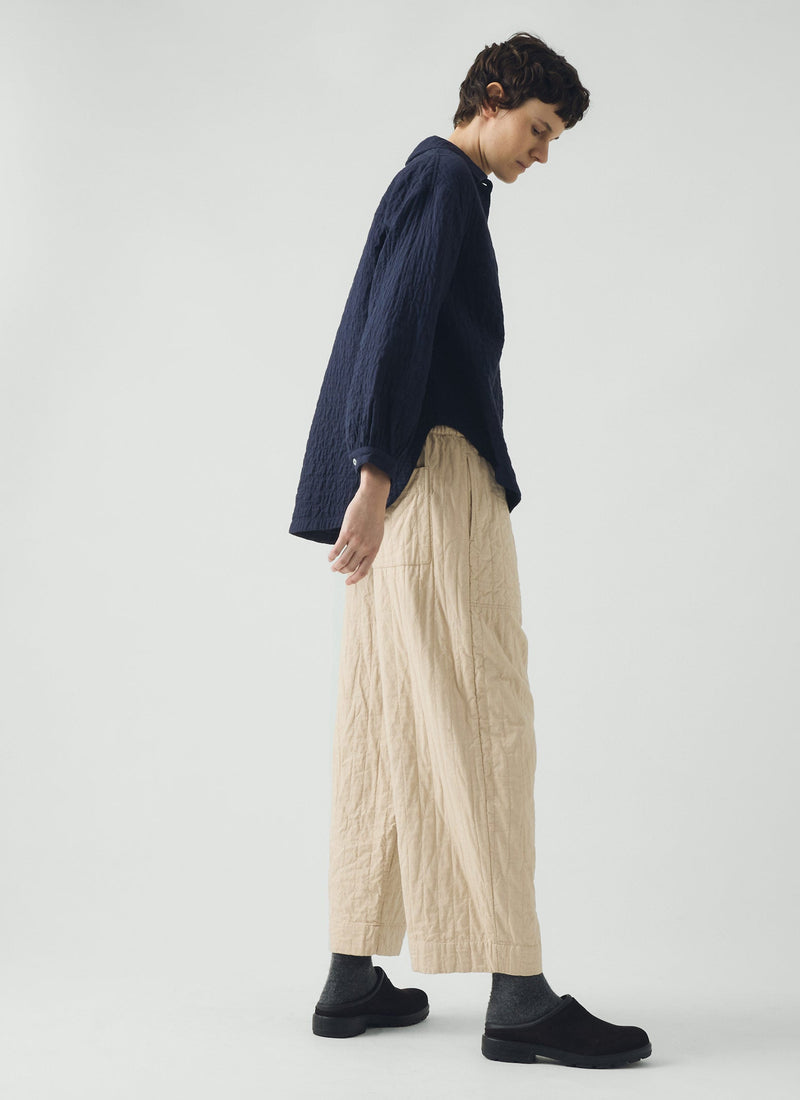 Quilted Cotton Barrel Leg Pants | Warm Stone