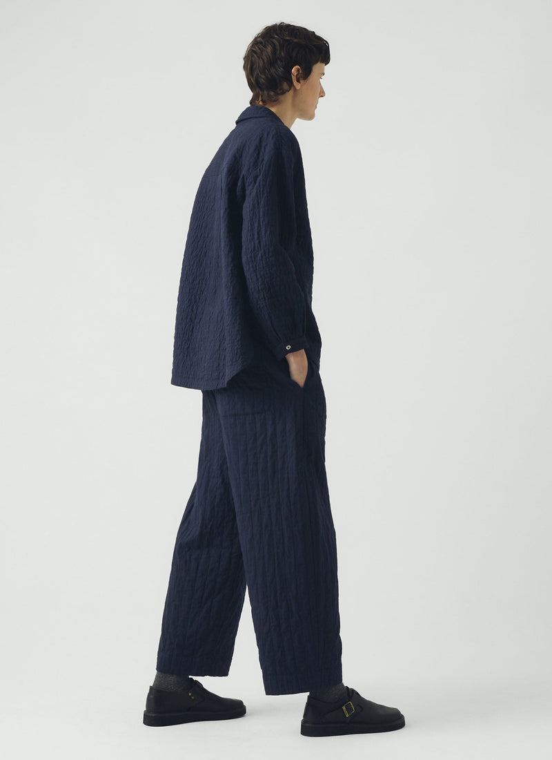 Quilted Cotton Barrel Leg Pants | Indigo Blue