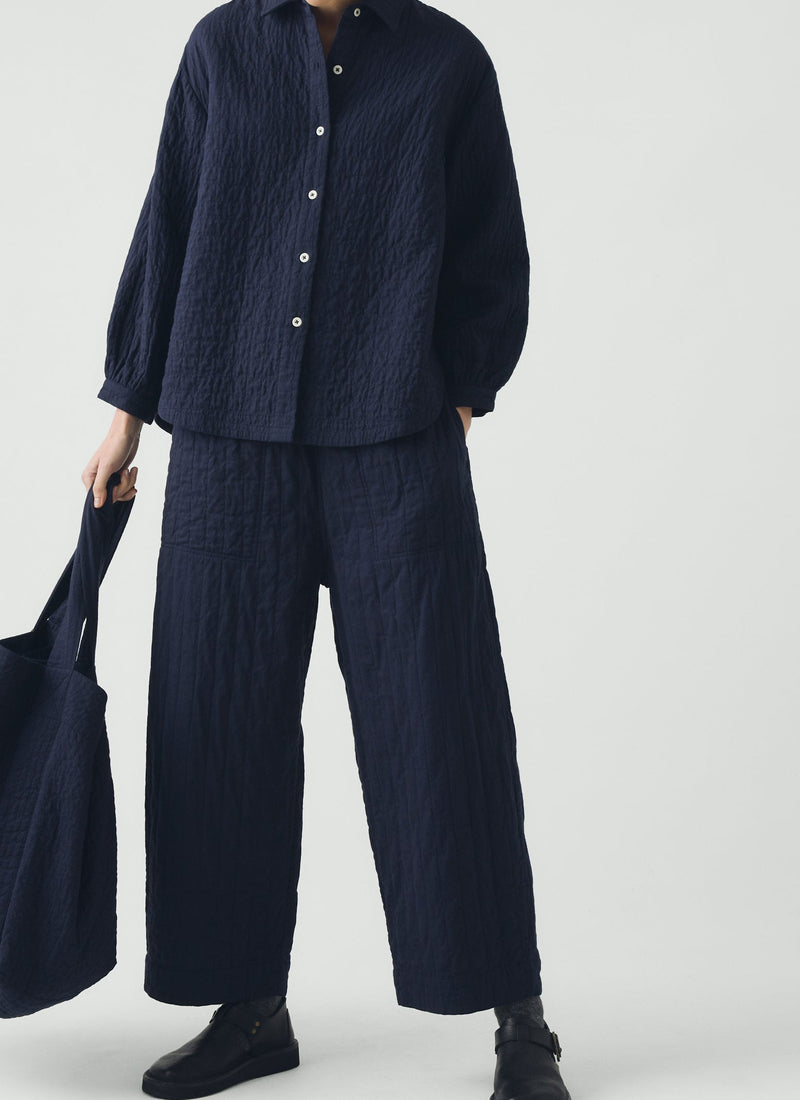 Quilted Cotton Barrel Leg Pants | Indigo Blue