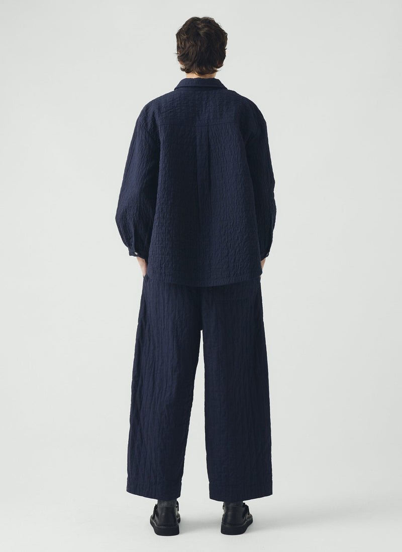 Quilted Cotton Barrel Leg Pants | Indigo Blue