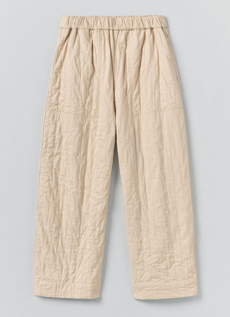 Quilted Cotton Barrel Leg Pants | Warm Stone