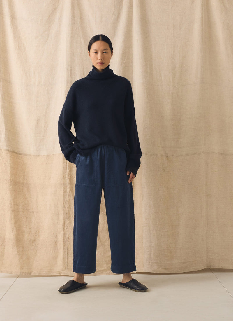 Organic Cord Barrel Leg Pants | Denim Blue