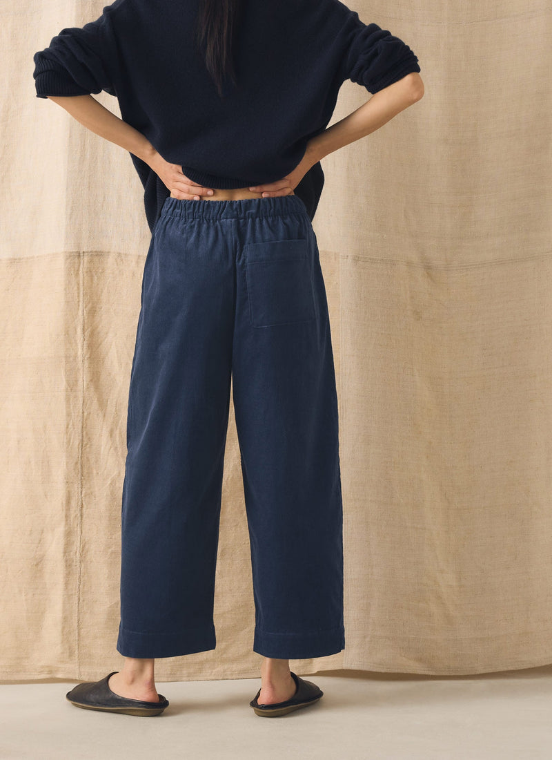 Organic Cord Barrel Leg Pants | Denim Blue