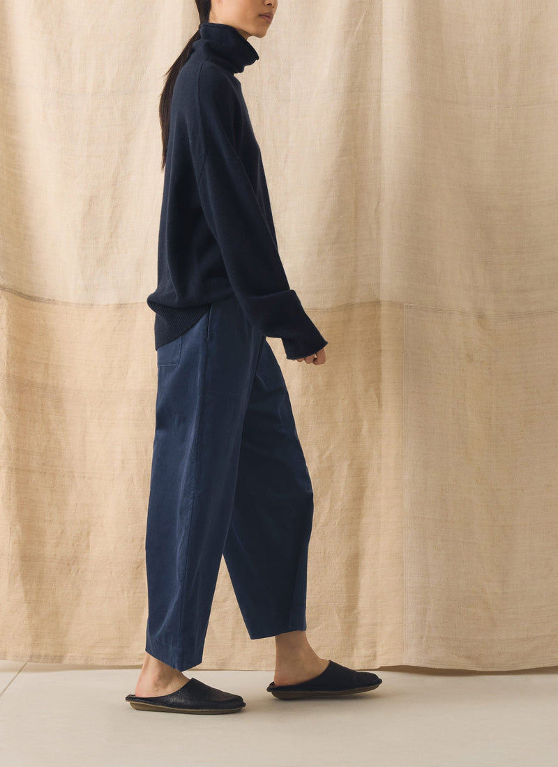 Organic Cord Barrel Leg Pants | Denim Blue