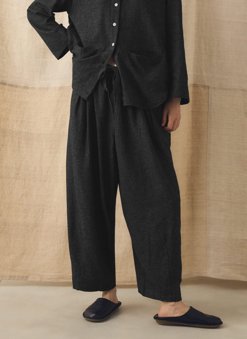 Minako Check Cotton Cashmere Pants | Black/Ecru