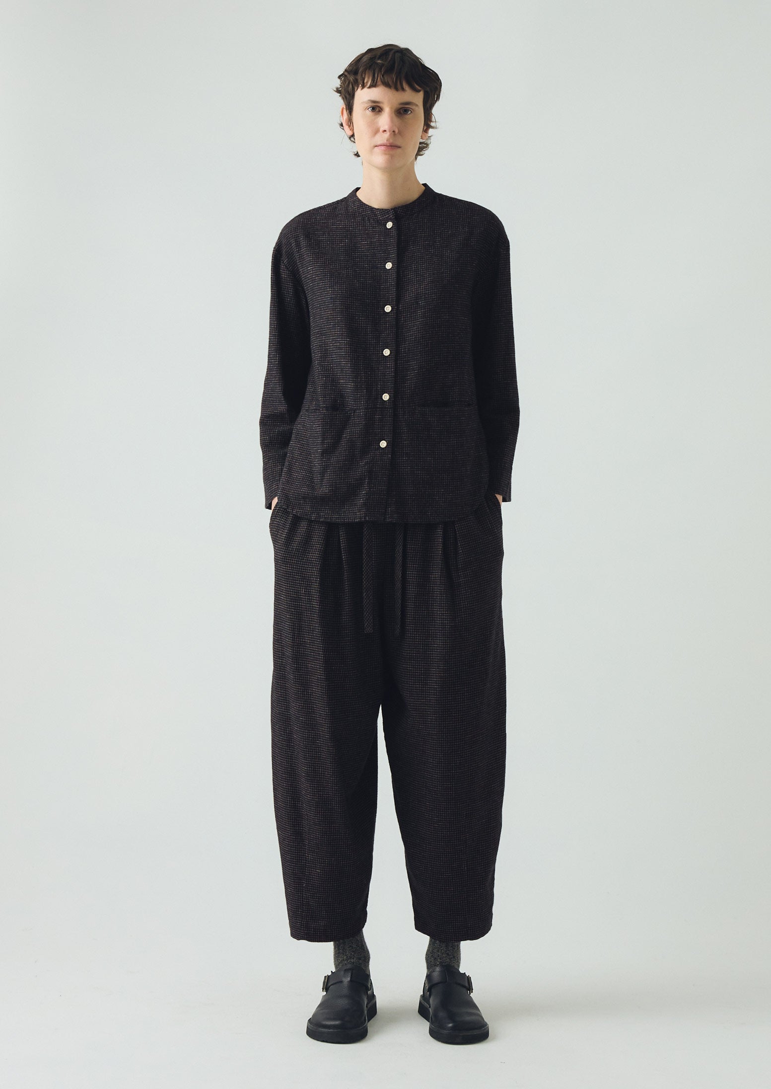 Minako Check Cotton Cashmere Pants | Black/Ecru | TOAST
