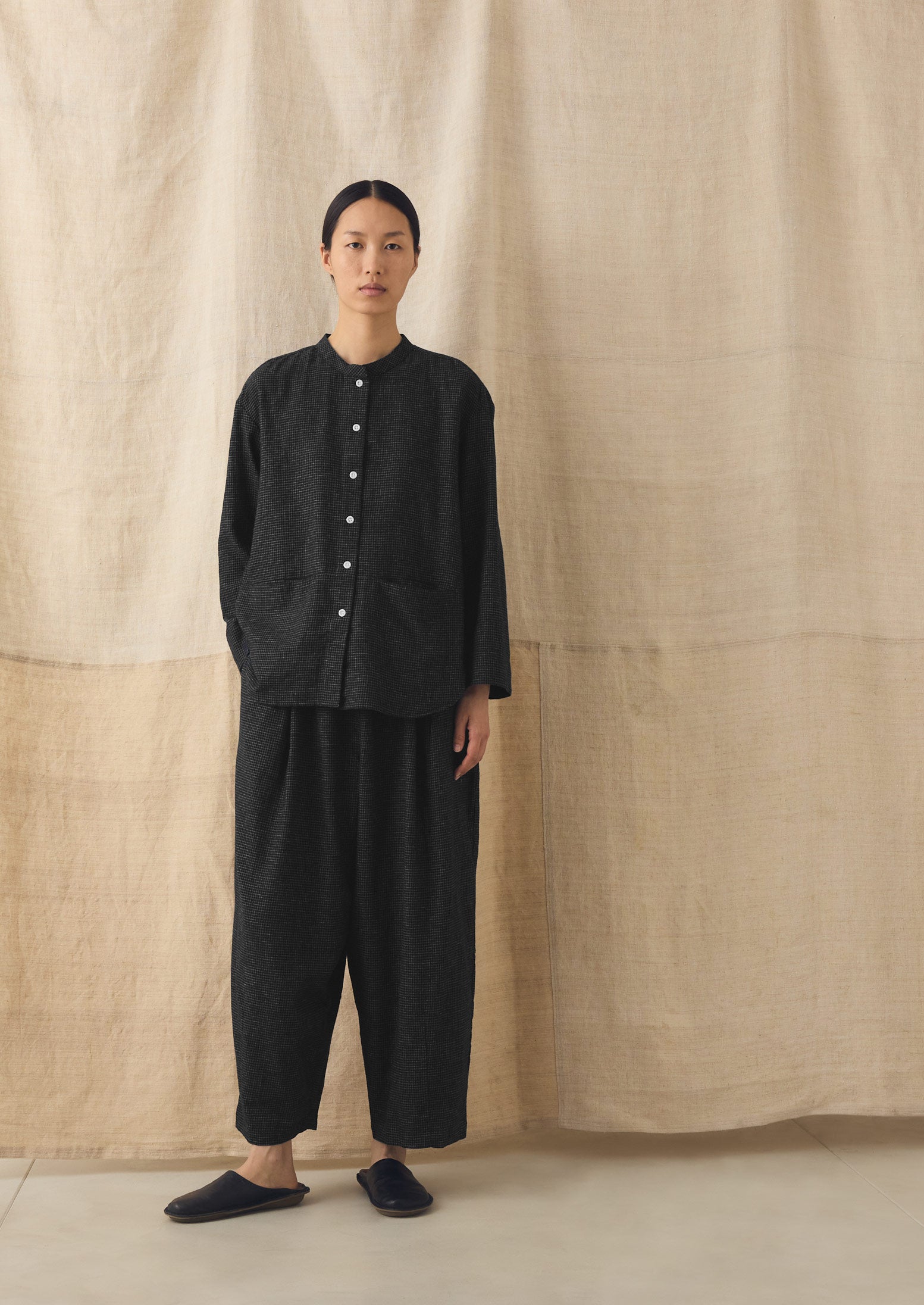 Minako Check Cotton Cashmere Pants | Black/Ecru | TOAST